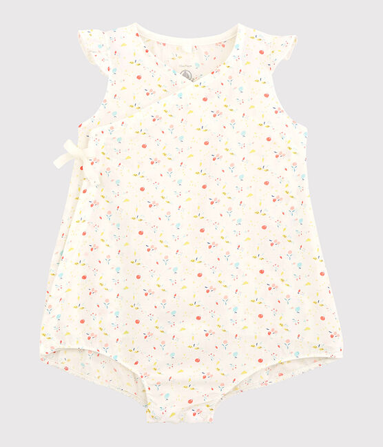Combicourt fleuri bébé fille en tubique chaine et trame en coton biologique