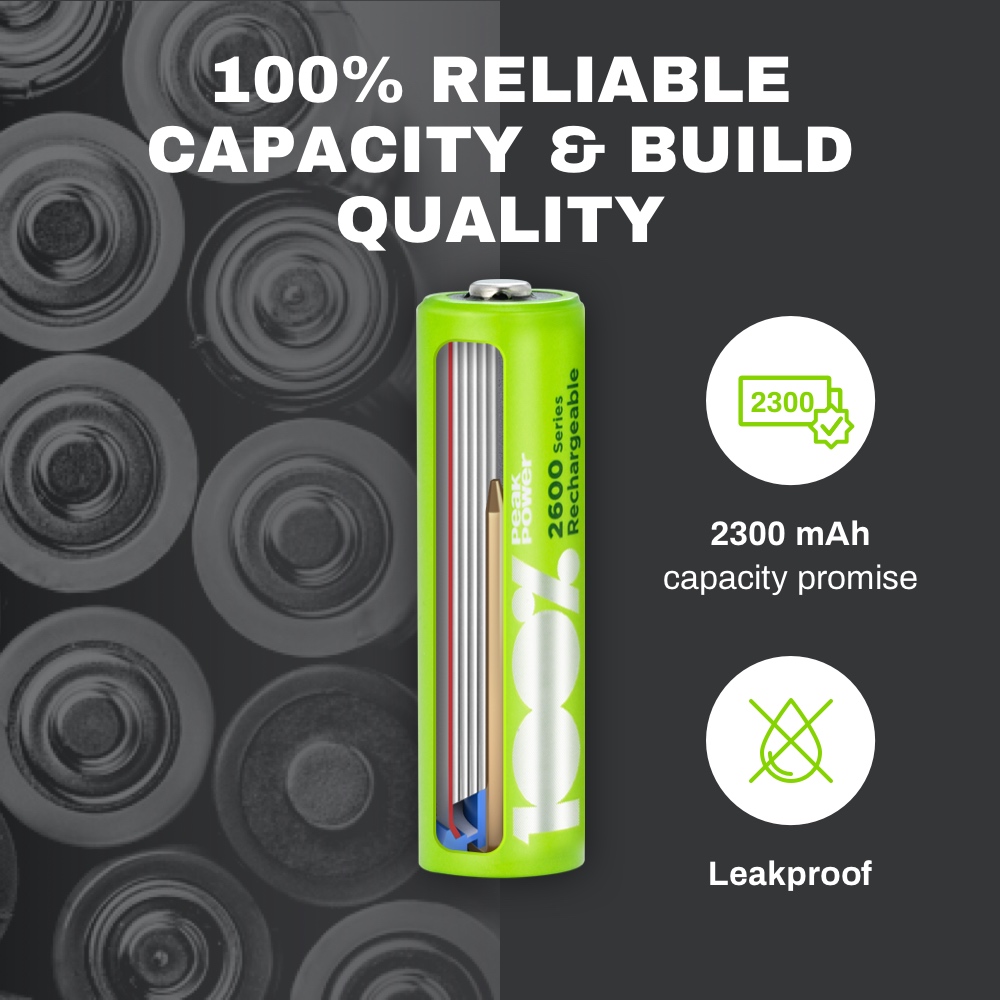 100%PeakPower set van 8 AA Oplaadbare batterijen