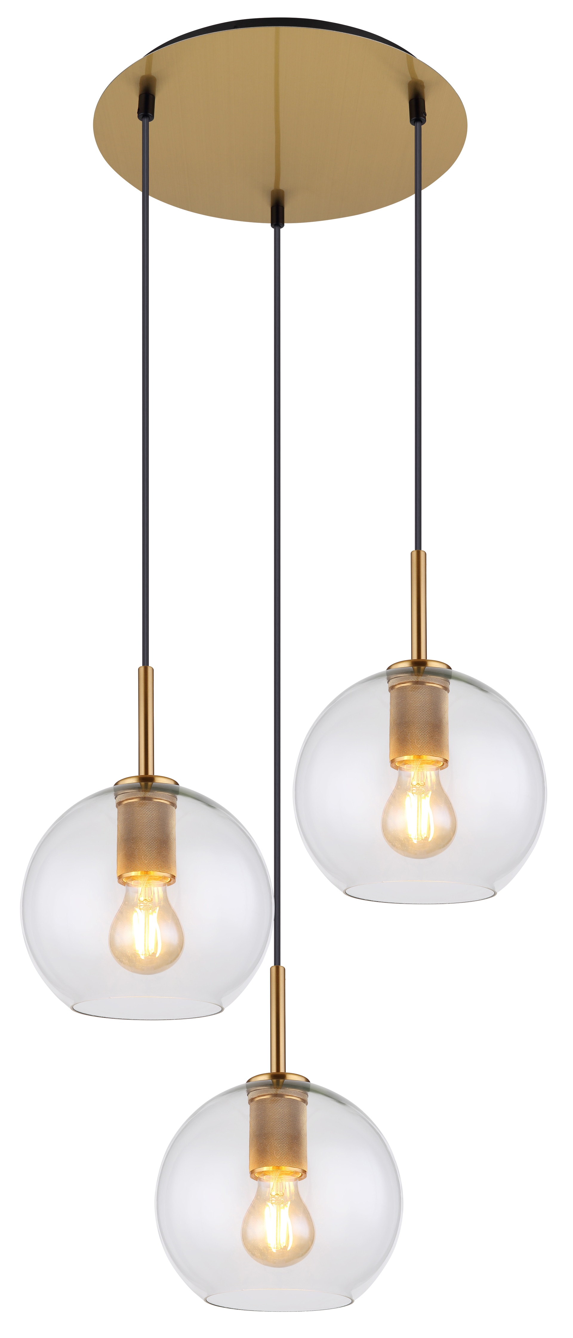 GLOBO Retrofit Pendelleuchte Adara messingfarbig /Klarglas 47x47cm H50-120cm