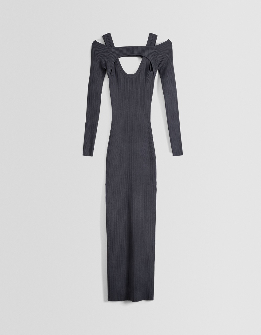 Vestido midi de malha com aquecedores de braço