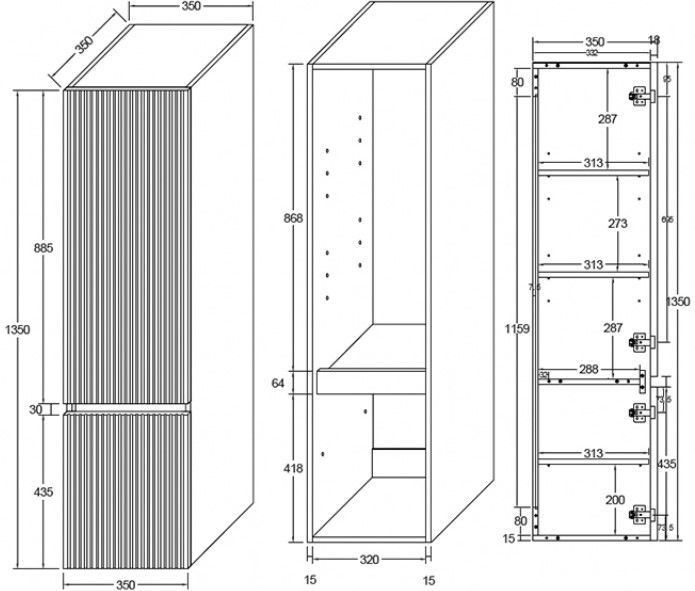 Sanigoods - Bertha - Kolomkast - Wengé - Ribbelfront - 35x35x135cm