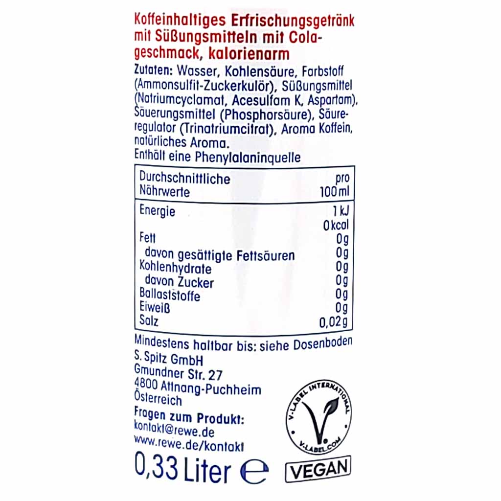 12x Ja! Cola Zero Dosen 0,33L= 3,96L MHD:24.8.25
