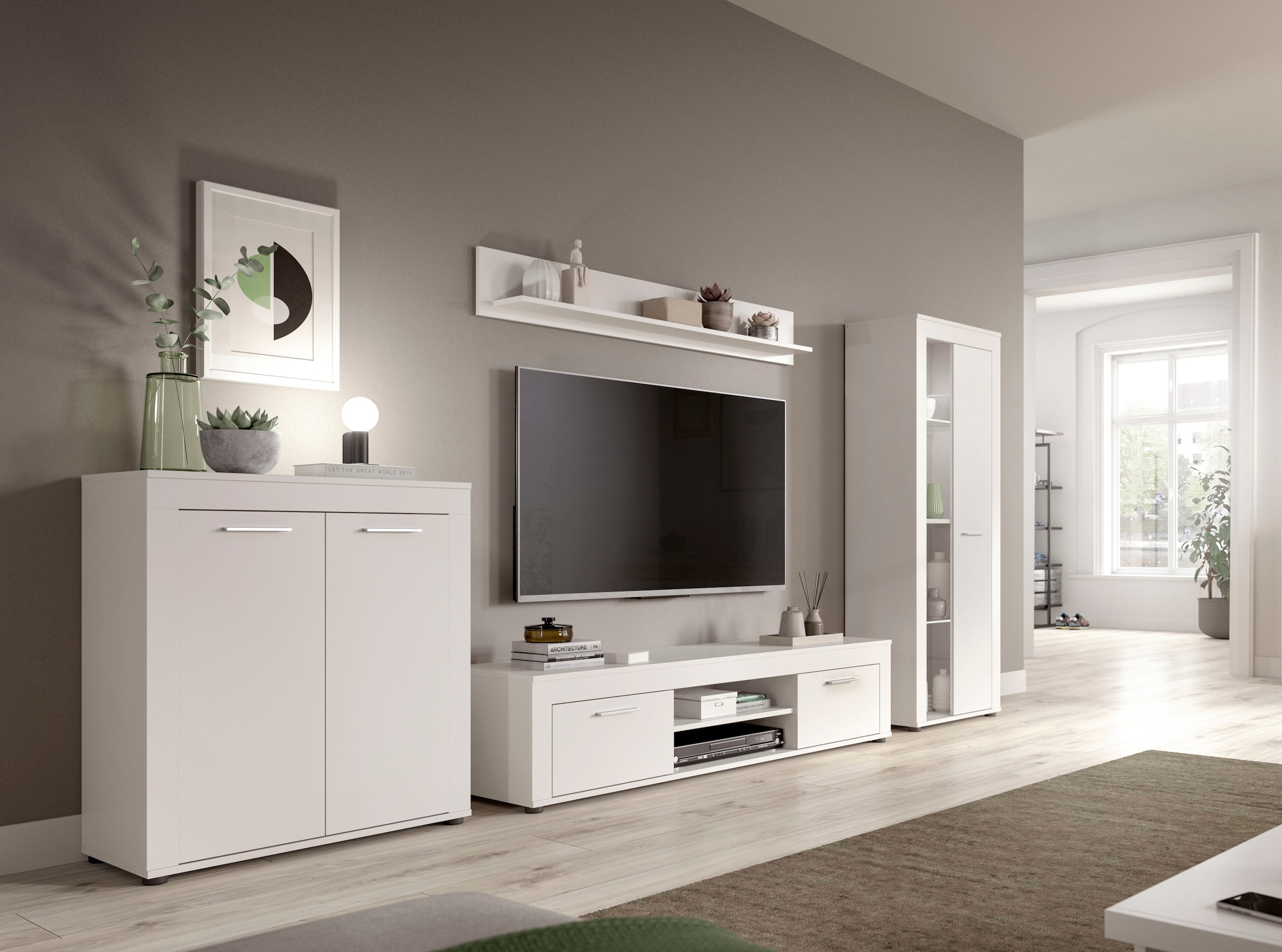 INOSIGN Wohnwand »Aosta, Breite 330cm, best. aus Highboard, Lowboard, Wandboard, Vitrine« 4 Stk. tlg.