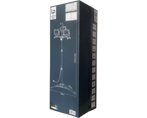 LUMAK PRO LED Statief Dubbele Spot IP54 2x 50W 2x 8250 lm daglichtwit Stroomkabel 3G1,5 mm² H07RN-F 5,0 m met stekker 2x USB-uitgang 1x aansluiting