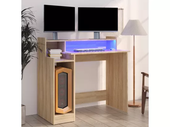 Bureau avec lumières LED Chêne 97x45x90 cm Bois d'ingénierie