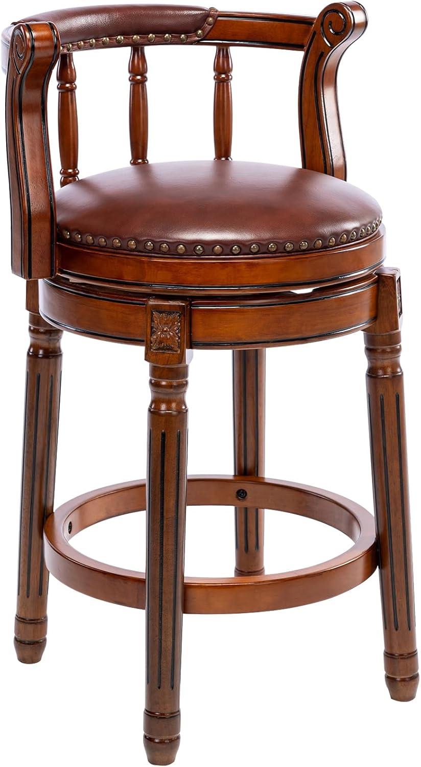 Barhocker aus Leder mit Rindsleder, Sitzhöhe 66 cm, Drehstuhl für Zuhause, Küche, Theke, Mordener Stuhl, Esszimmer, Restaurant, Arbeitszimmer und Kneipe, 1 Stück