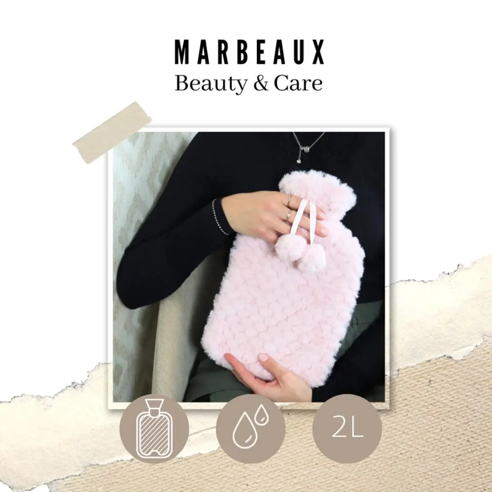 MARBEAUX Warmwaterkruik Set van 2 Stuks Kruik met Zachte Hoes Beige en Roze M...