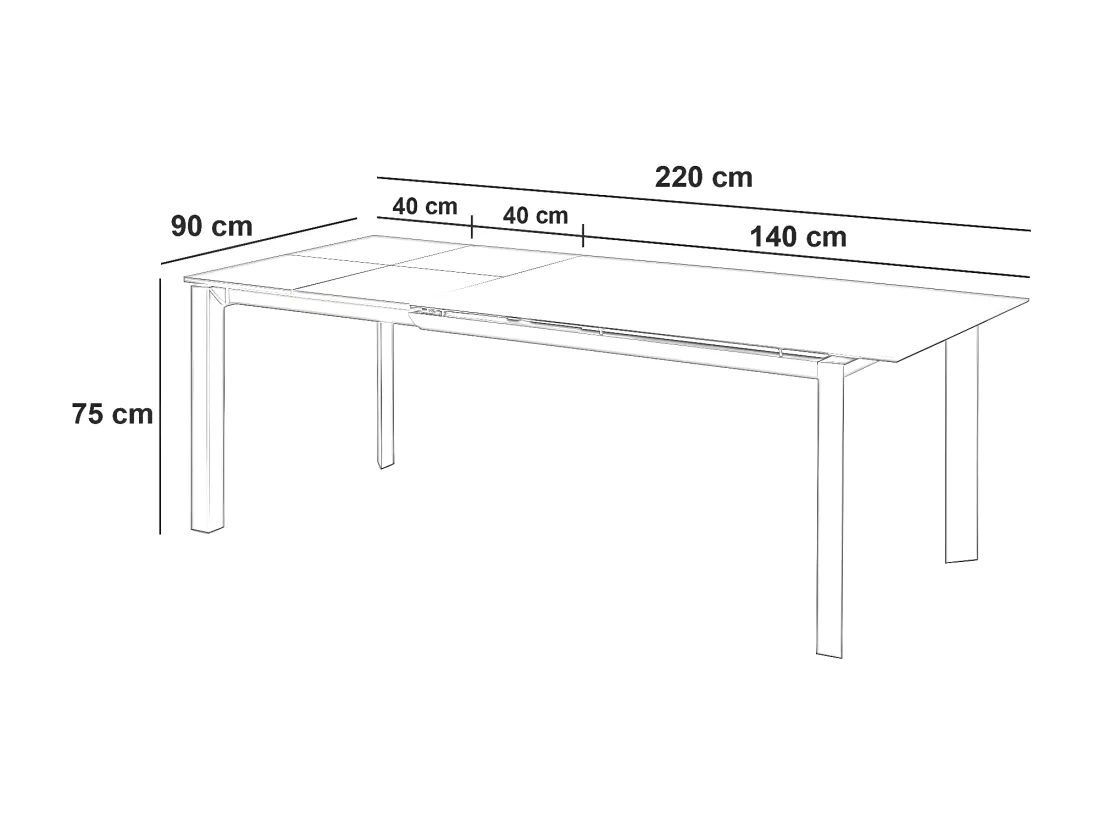 Account Table Extensible (140/220 x 90 cm) en Céramique Blanche