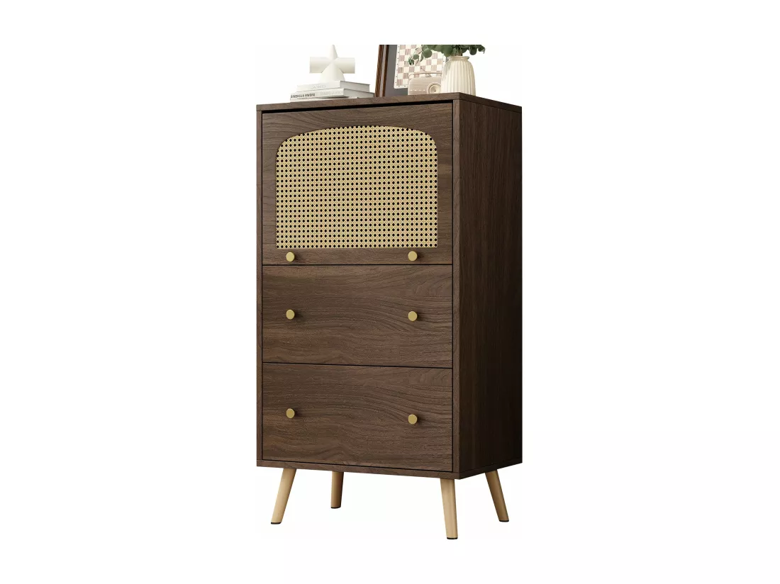 Armoire en noyer avec détails en rotin-stroge,d60cm×h113cm