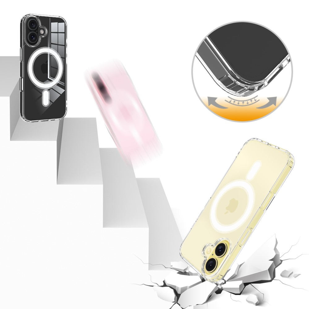 iPhone 16 MagSafe Hybrid Hülle TPU Bumper Acryl Rückseite Air Cushion Fallschutz - Transparent