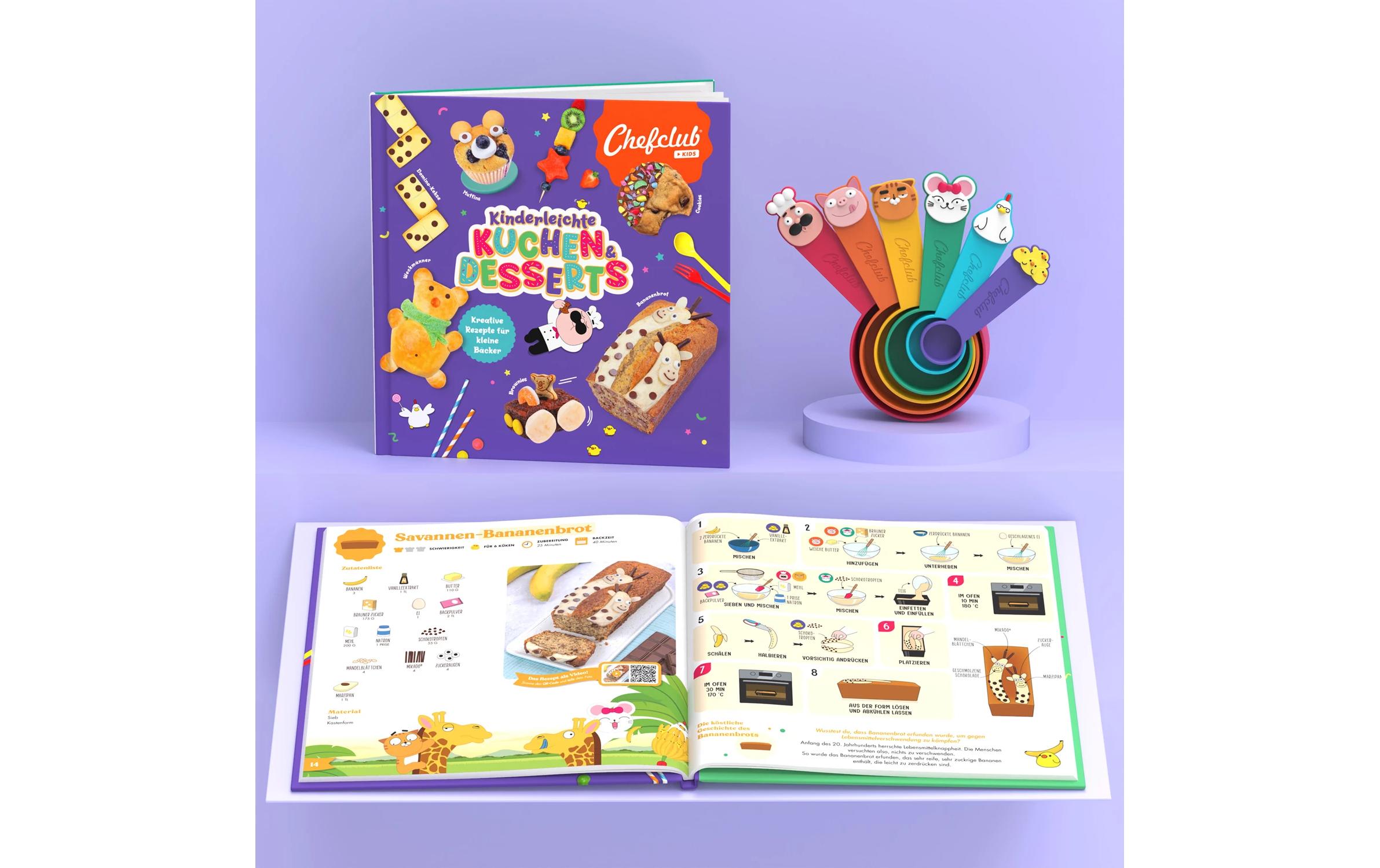 Rezeptbuch Kuchen & Desserts 6er Set, MehrfarbigMessbecher-Set mit Rezeptbuch