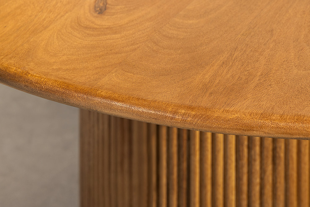 Runder Esstisch TRES CHIC 120cm braun Mangoholz Massivholz mit Stauraum
