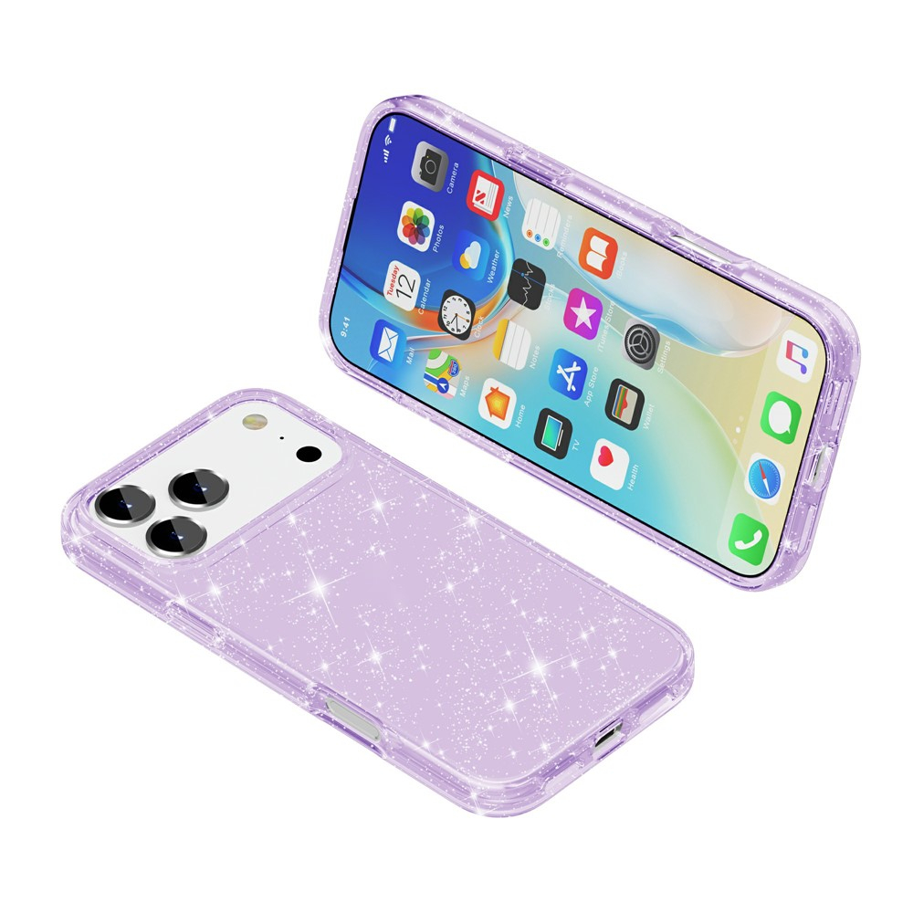 iPhone 17 Pro Max Hybrid Hardcase Schutzhülle im Glitzer Design - Lila / Transparent