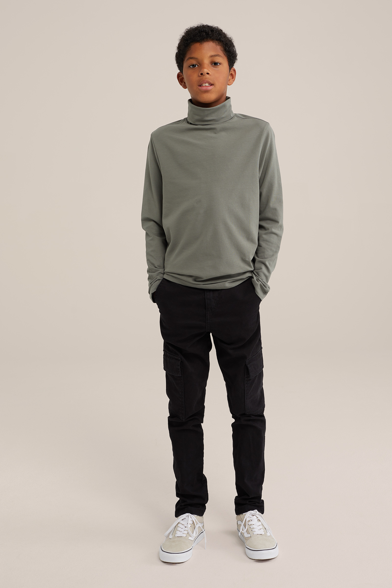 Jongens T-shirt met col WE Fashion Donkergroen