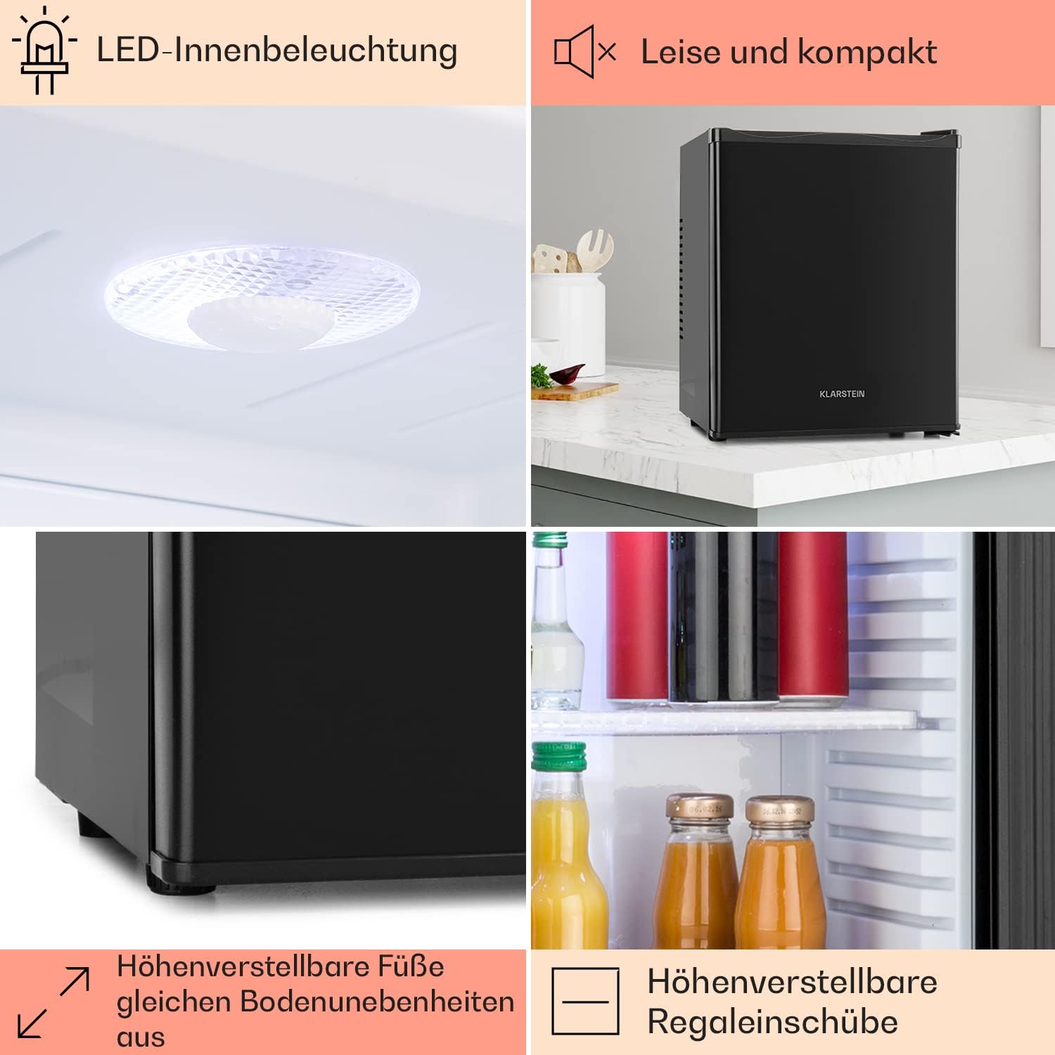 Klarstein Mini Kühlschrank für Zimmer, 23L, für Getränke & Kosmetik, Kleine Minibar, Leise, Verstellbare Ablage, Kleiner Skincare Kühlschrank 5-15°C