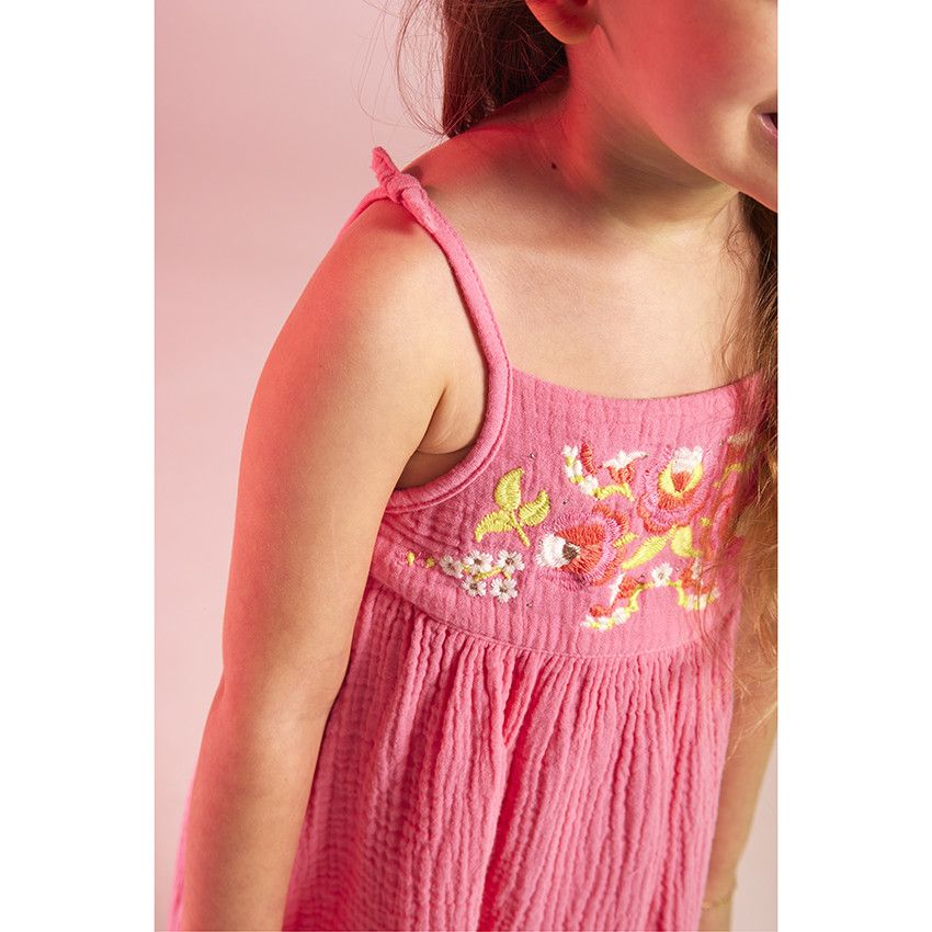 Robe à bretelles avec broderie florale pour bébé fille - Multicolore