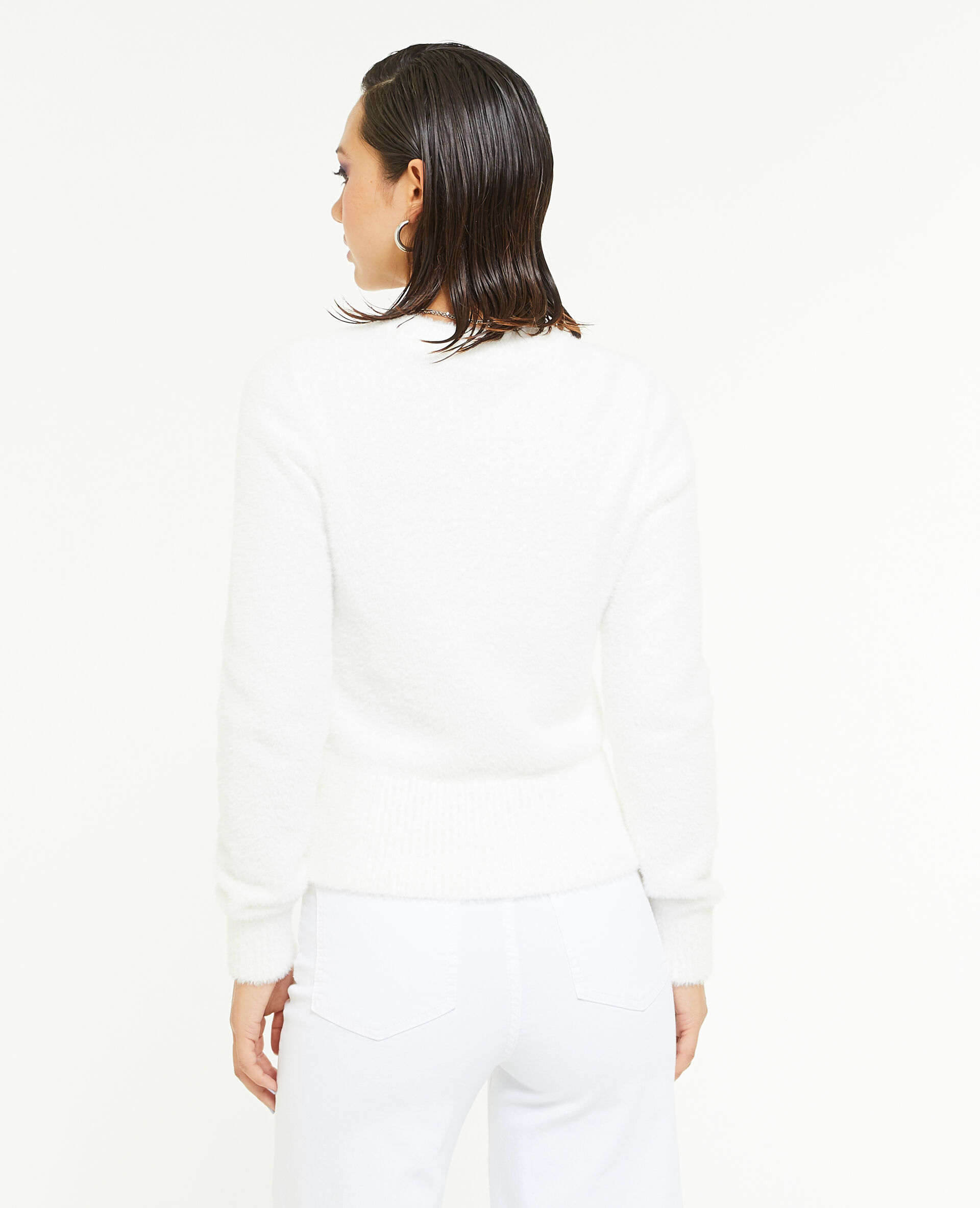 Pull en maille poilue et extensible - Blanc