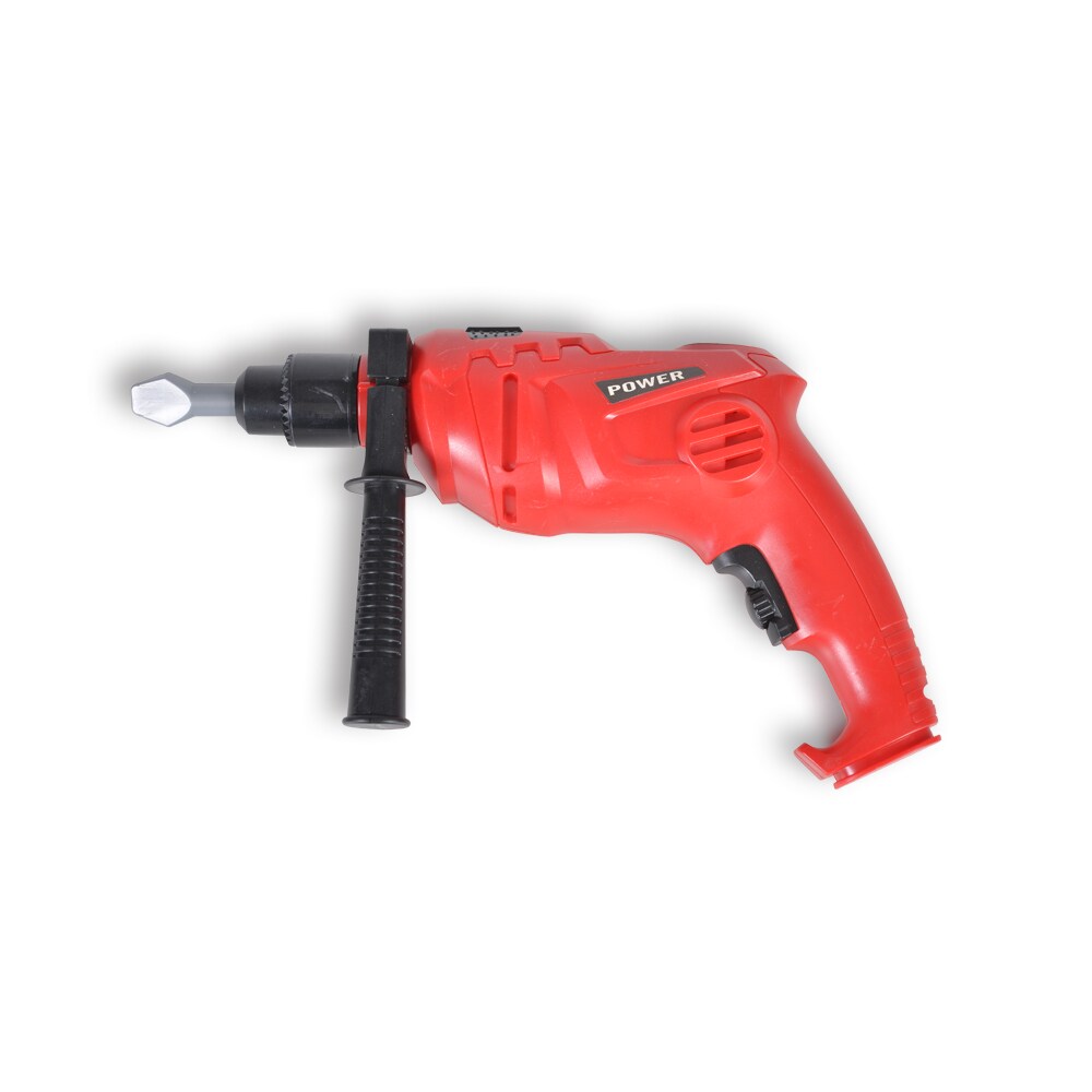 Moni Kinder Spielzeug-Bohrmaschine elektrisch T1403, Ausweis, 3 Aufsätze, Lineal rot