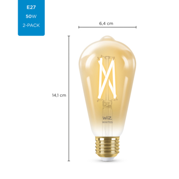 WiZ Connected LED edison E27 50W 2 stuks filament gold koel tot warmwit licht dimbaar