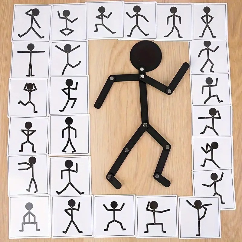 (25-tlg. Set) Kinder Holz Strichmännchen Puzzle Spiel Stickman Lern Spielzeug inkl. Aktionskarten