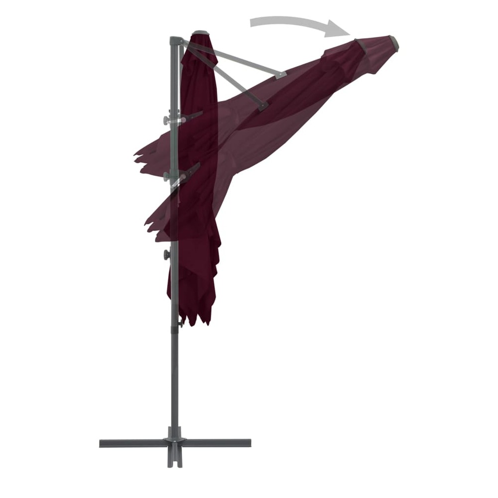 Parasol déporté avec mât en acier 250 x 250 cm rouge bordeaux