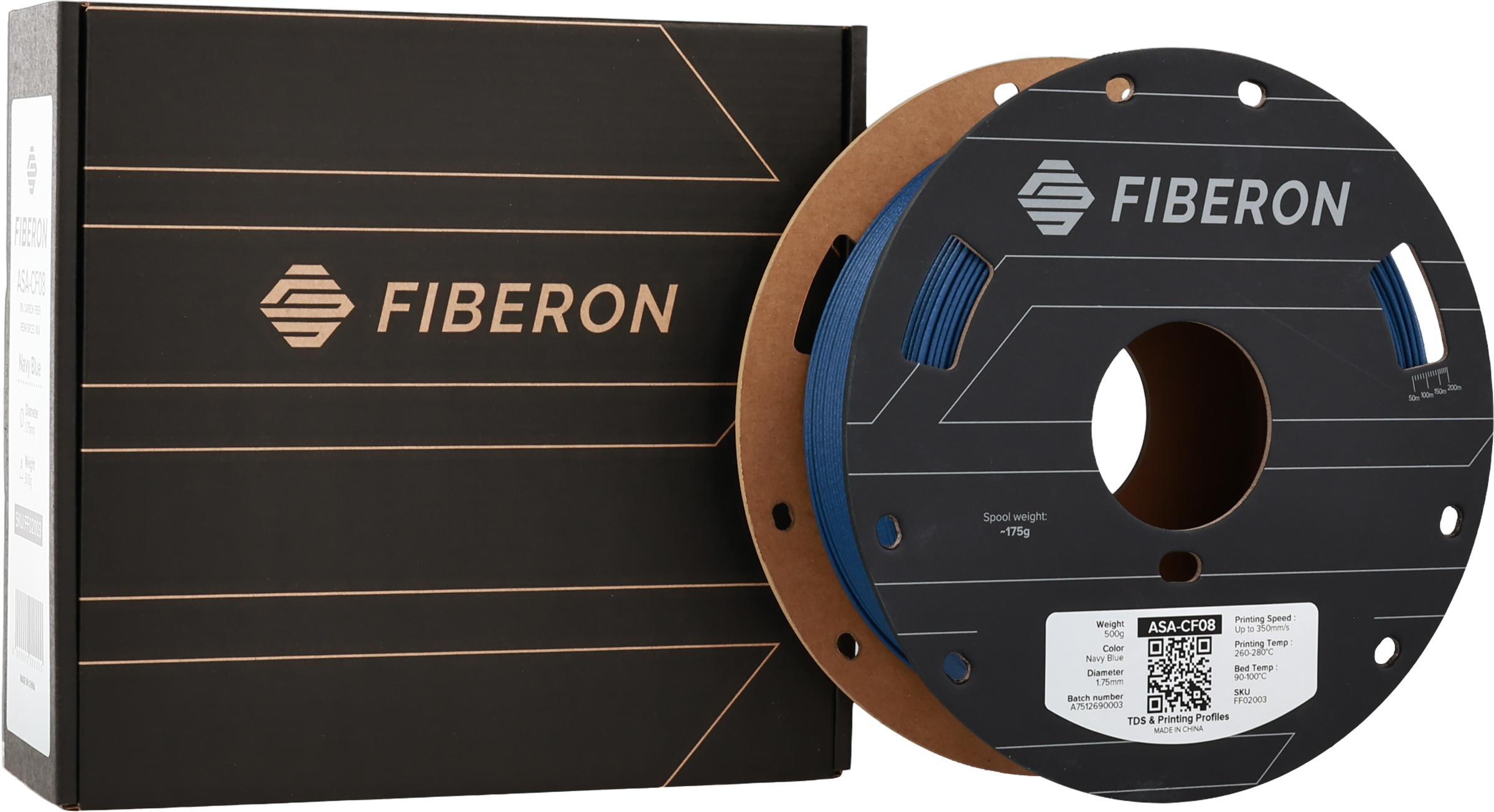 Polymaker  Fiberon™ ASA-CF08 Navy Blue, 1,75 mm / 500 g    Carbonfaserverstärktes ASA Filament für robuste Anwendungen in Navy Blue