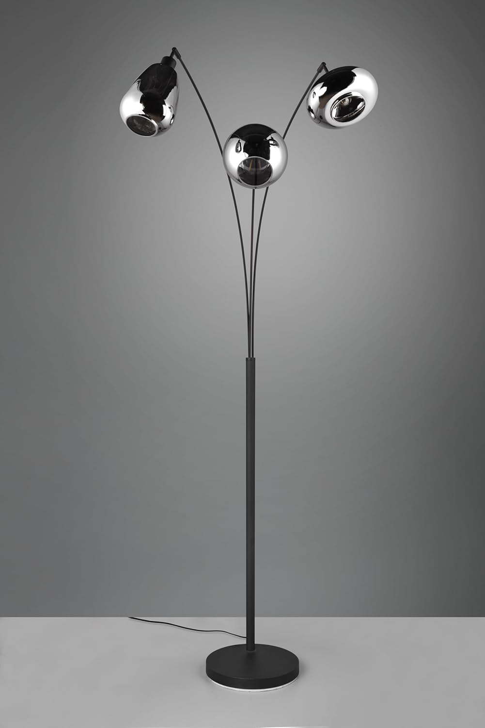 Trio Leuchten Stehleuchte Lumina 417000332, Metall Schwarz matt, Glas chrom bedampft, exkl. 3x E14