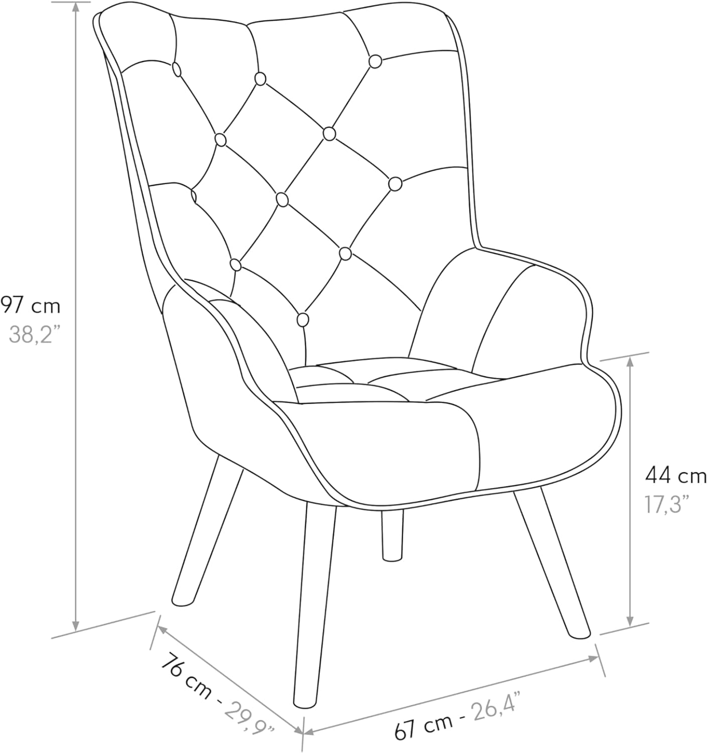 PAZZO DESIGN Ludovica Sessel, 1er Set, Mehrfarbig, Stoffsessel, Relaxsessel, Lesesessel, bequemer Sessel, Holzbeine, mit Fußstütze - id_2029