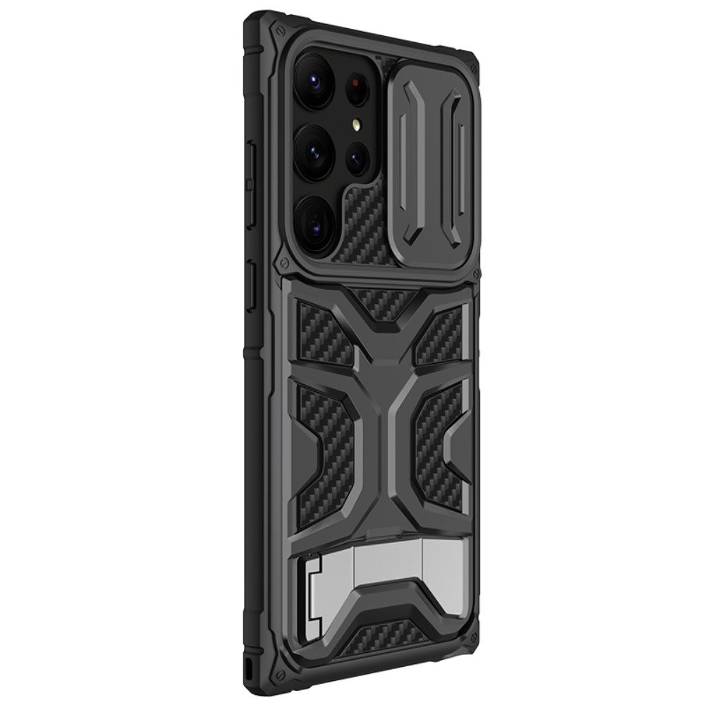 Samsung Galaxy S23 Ultra 5G Hybrid Hardcase Hülle mit Cam-Slider   Kickstand Halterung - Schwarz