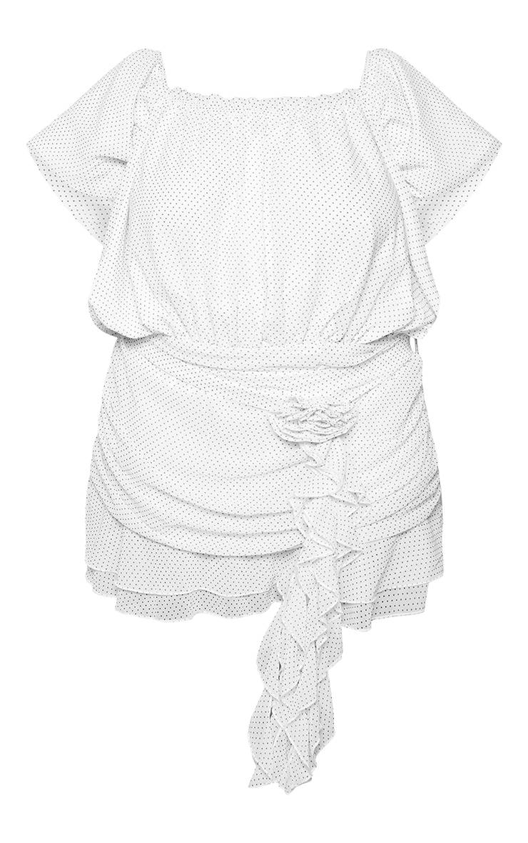 Rouge Robe Mini Col Carré Corsage À Pois Grande Taille