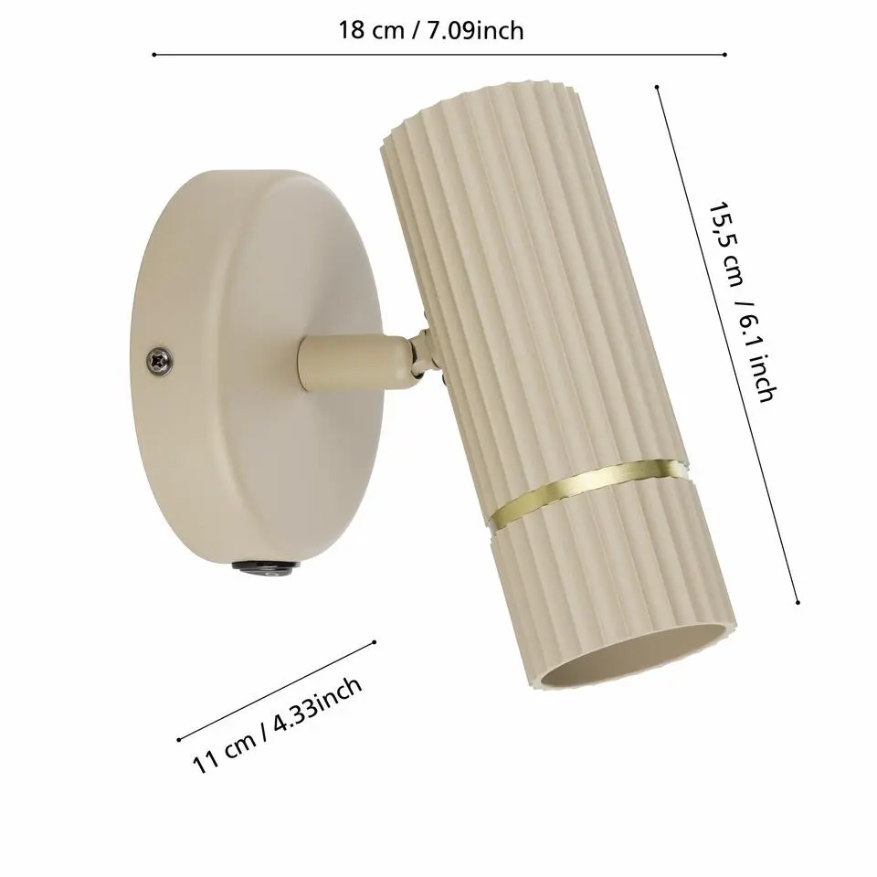 EGLO Caminia Wandlamp - GU10 - 15,5 cm - Zandkleur/Beige/Goud