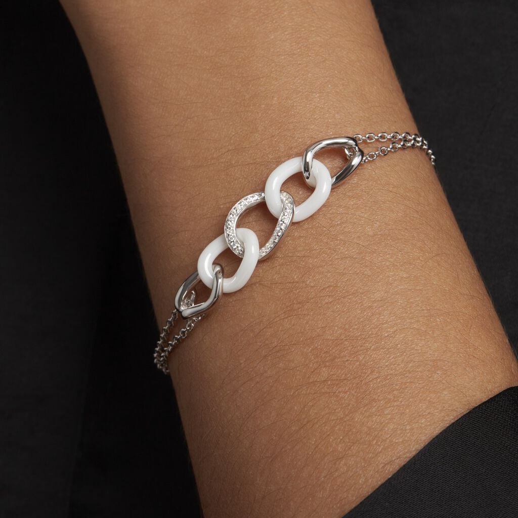 Bracelet Link Argent Blanc Céramique Et Oxyde De Zirconium