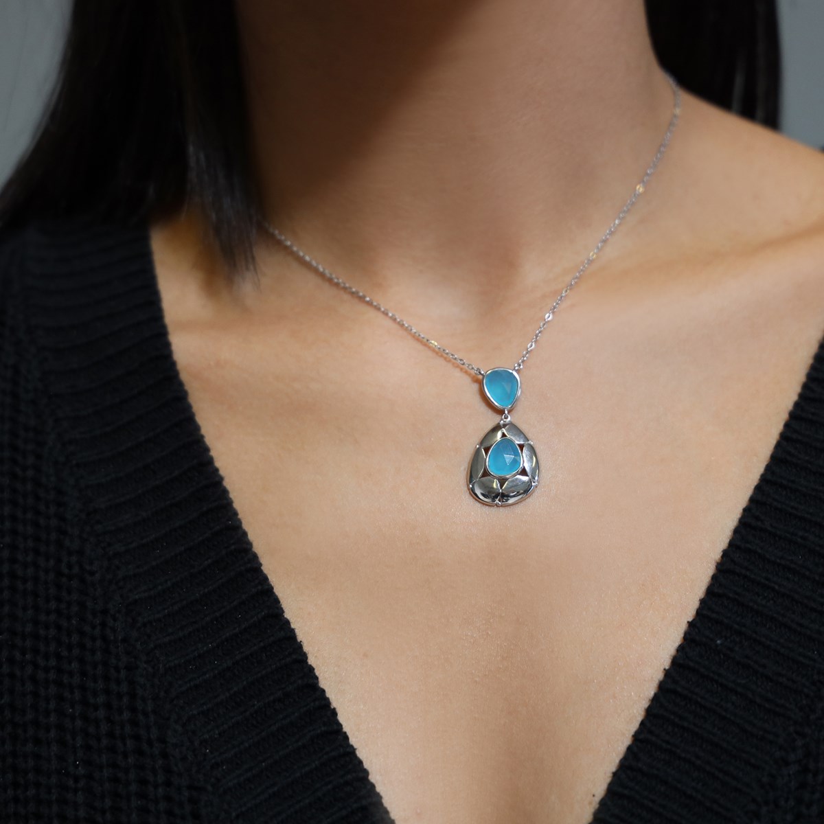 Collier Argent Collection Colors Cristal Argent Et Bleu