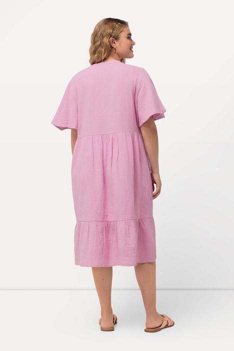 Musselin-Kleid, A-Linie, Tunika-Ausschnitt, Halbarm