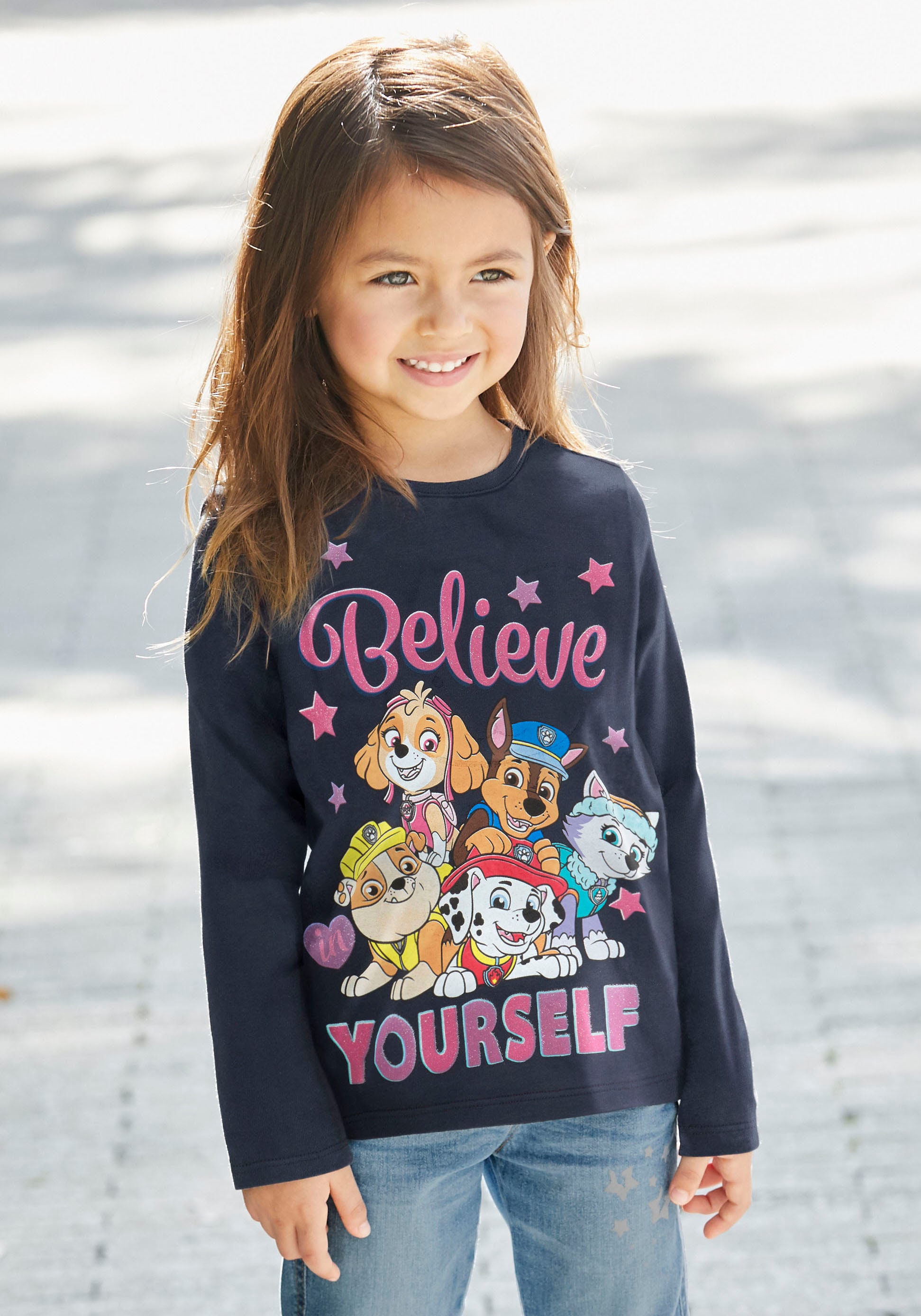PAW PATROL Langarmshirt , Schriftzug mit PAW PATROL Team