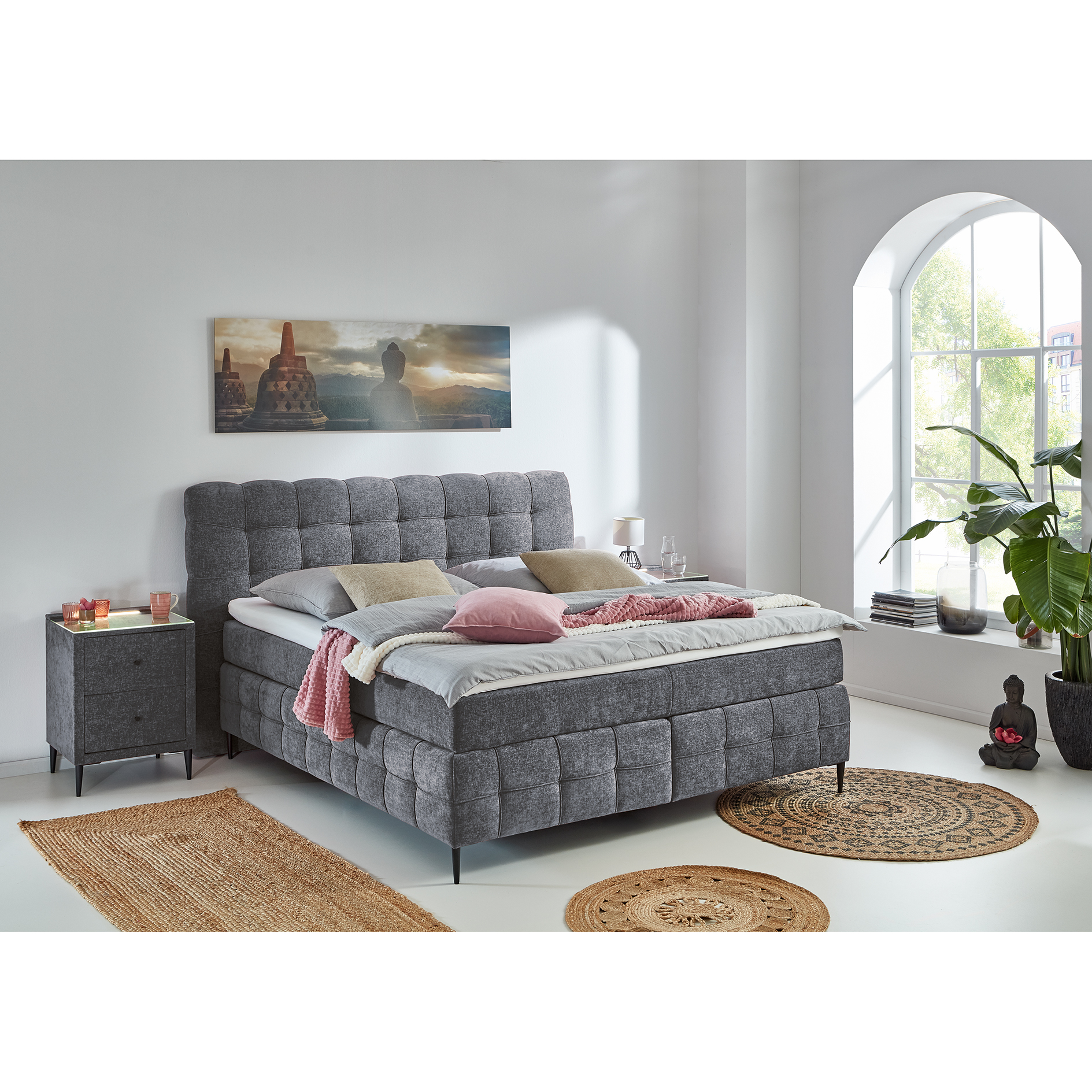 Boxspringbett - stone - Kaltschaumtopper - H2/H3 - 180x200 cm