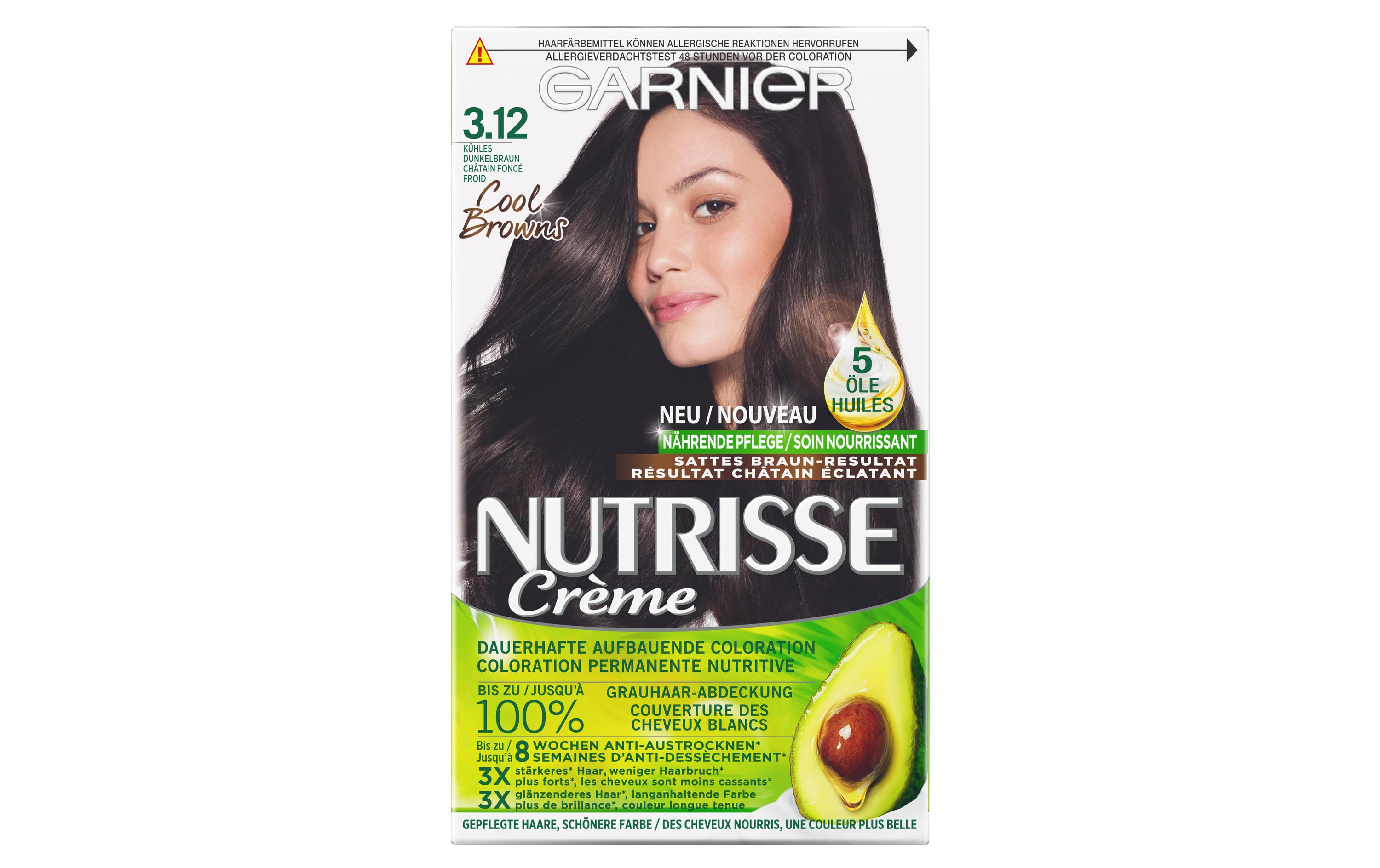 Haarcoloration Nutrisse Crème 3.12 Kühles DunkelbraunHaarfarbe verleiht dem Haar seidig strahlenden Glanz