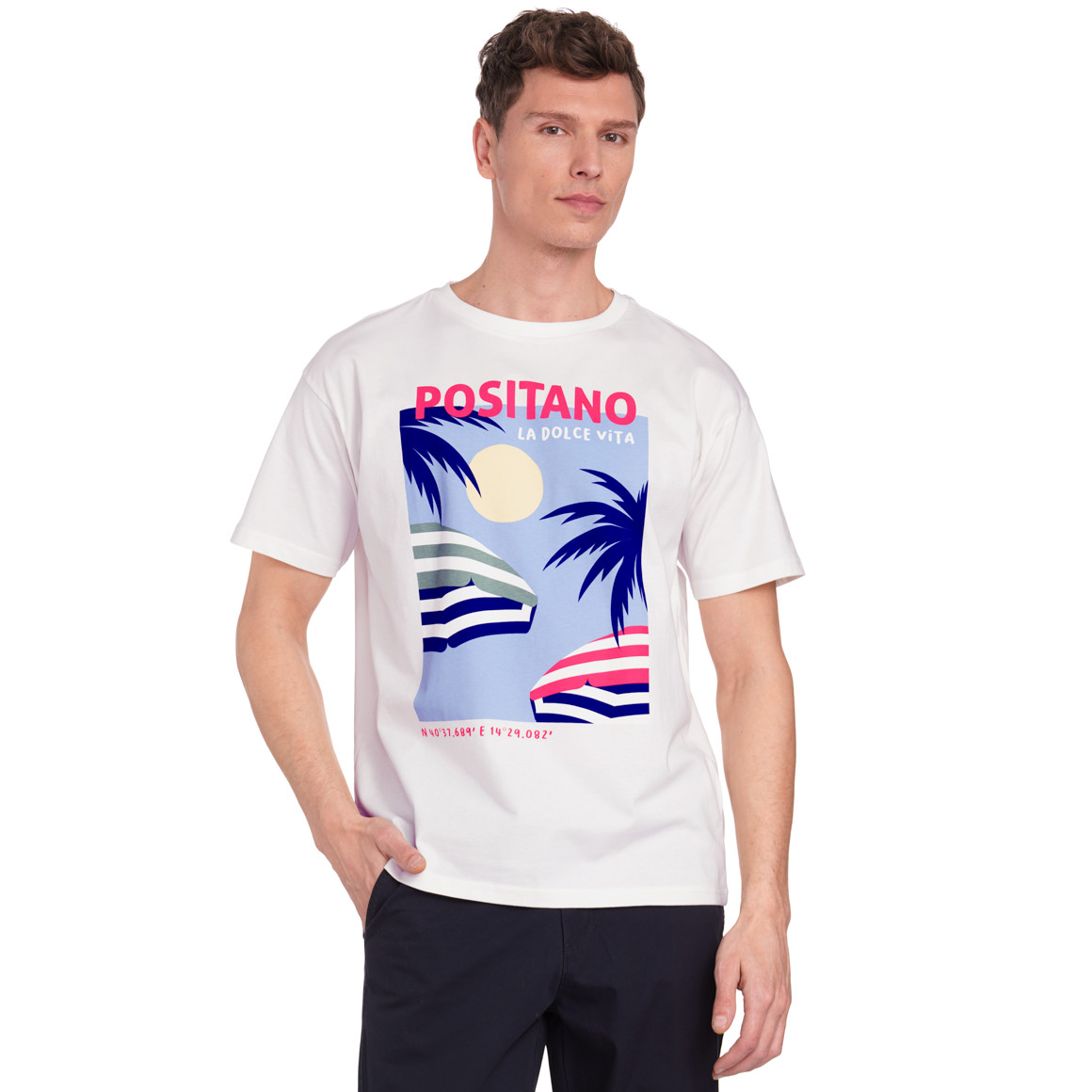 Jonas Nielsen Herren T-Shirt mit großem Print weiss