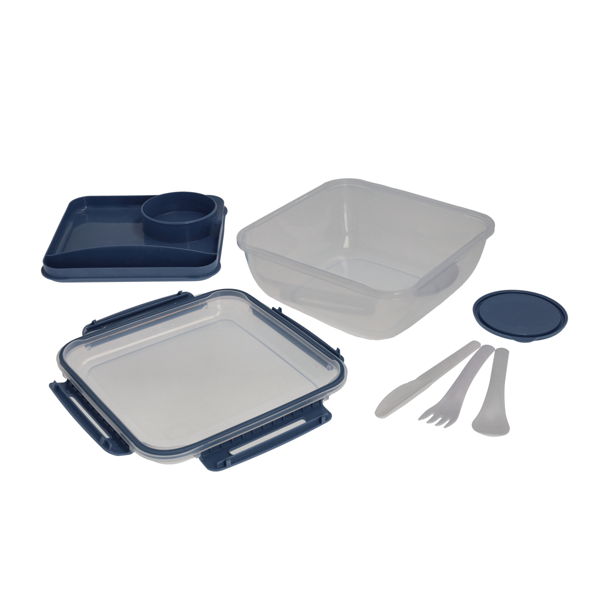 (1.7l) MEMORY Salatbox Frischhalte Dose Auslaufsichere Lunch Box Aufbewahrungs Behälter mit Deckel   Besteck (1009206161) - Horizon Blue