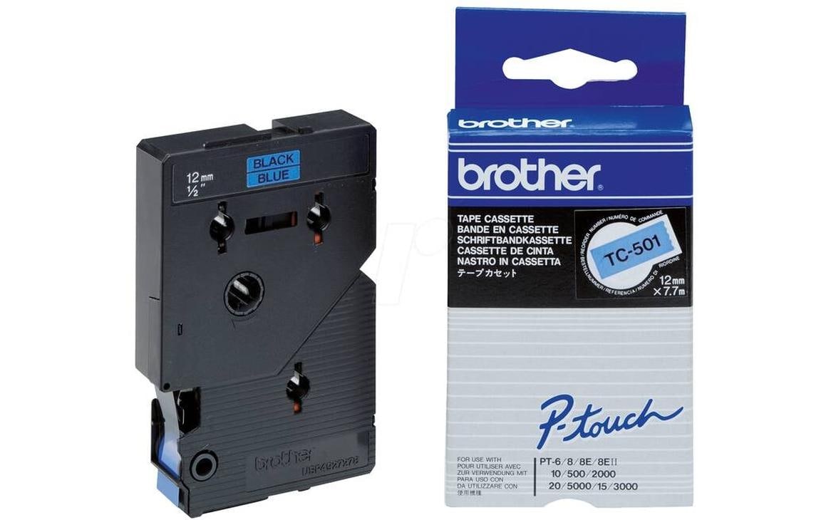 Beschriftungsband TC-501 Schwarz auf BlauFarbband für Brother P-Touch-Geräte