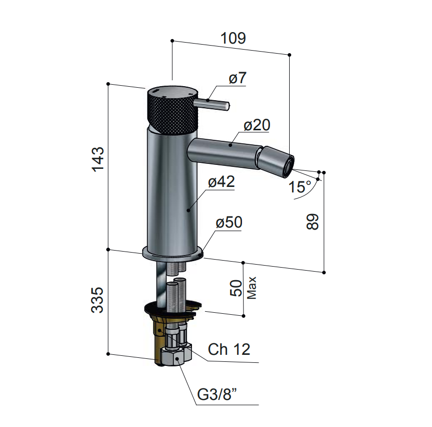 Hotbath Cobber X bidetmengkraan 14,3cm geborsteld nikkel