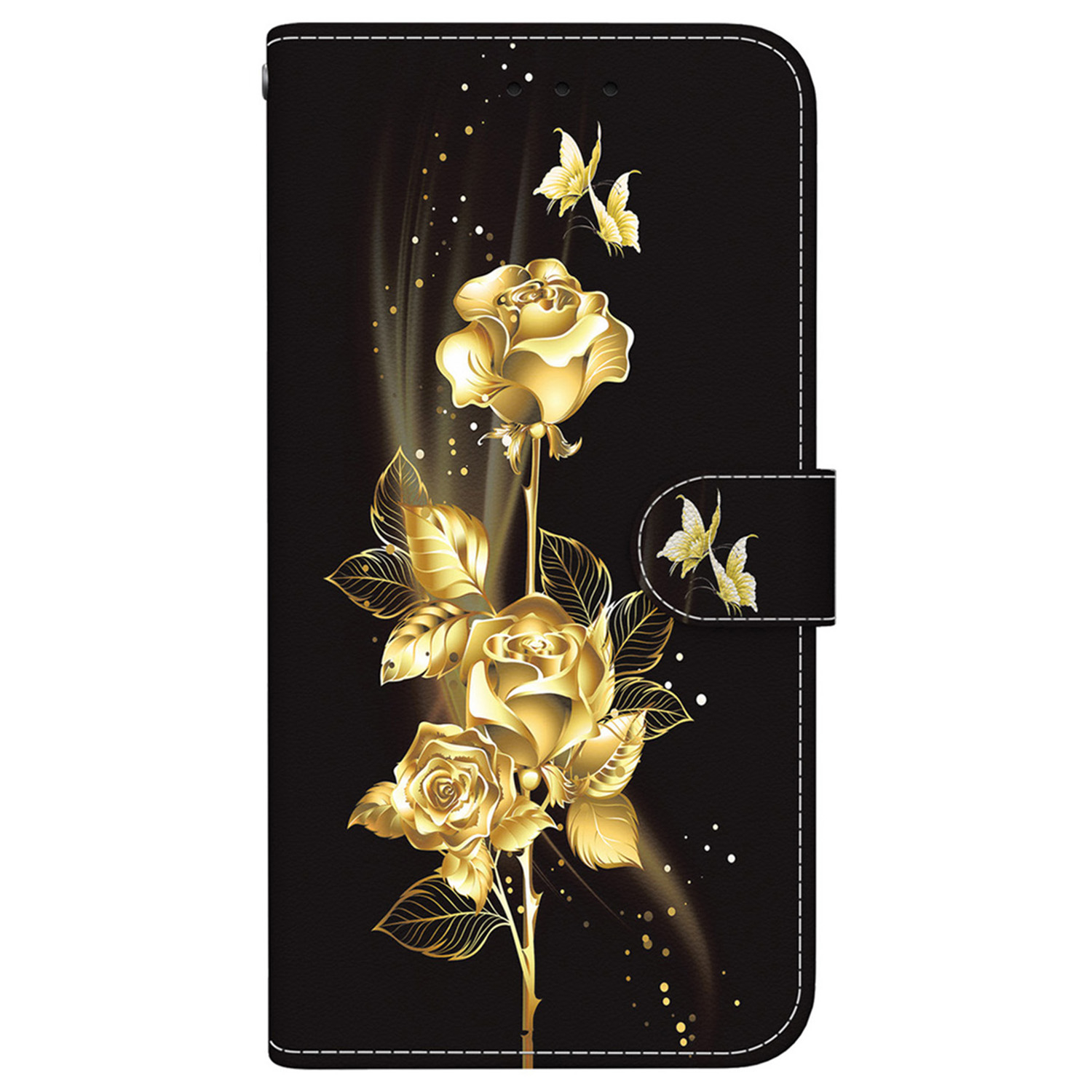 Samsung Galaxy S24 FE Leder Tasche mit Kartenfach   Handschlaufe - Goldene Rosen