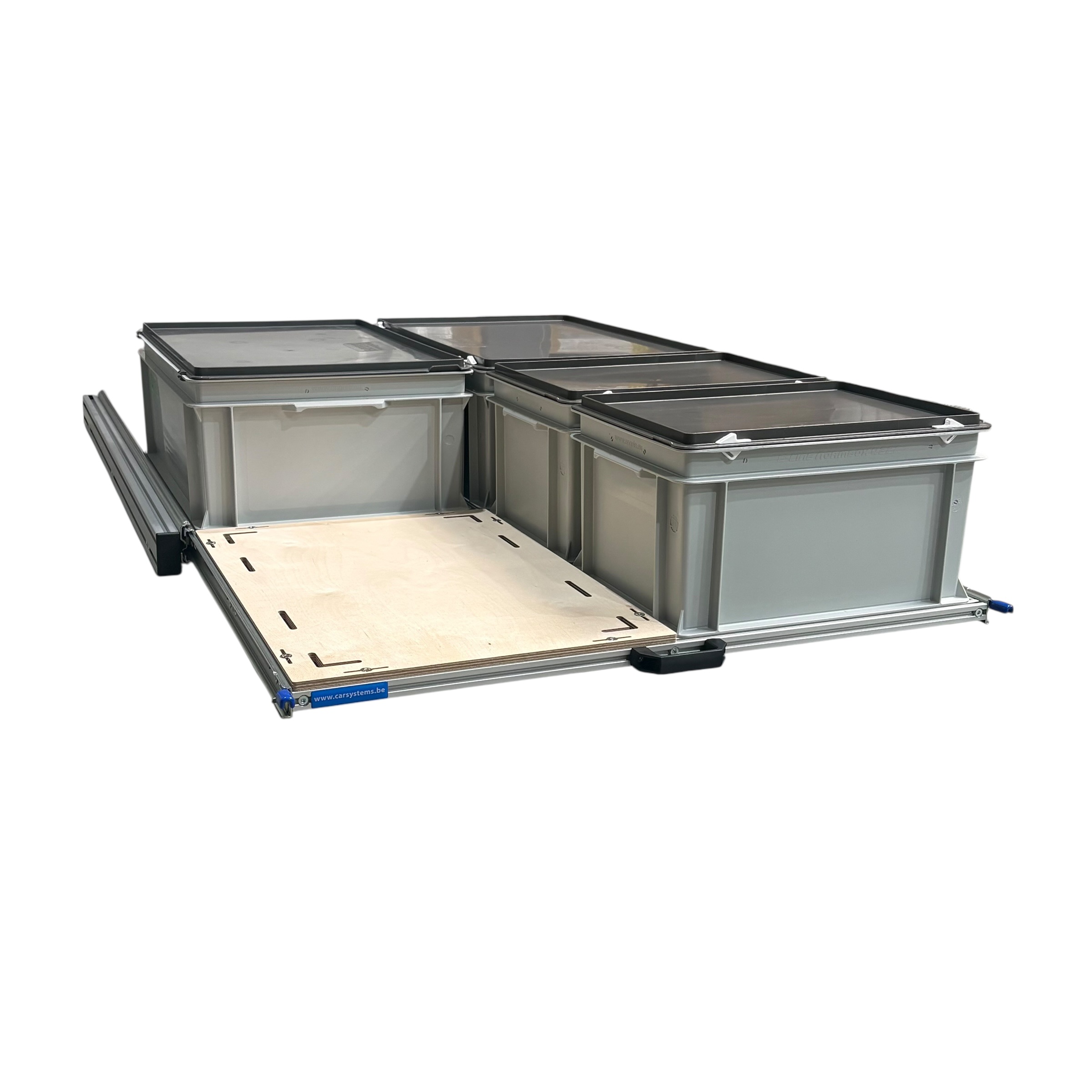Alu 120 x 80 cm Schuifframe met 4 bakken met deksel en multiplex