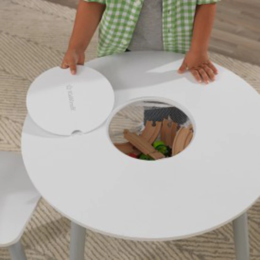 KidKraft® Runder Aufbewahrungstisch mit zwei Stühlen weiß  grau
