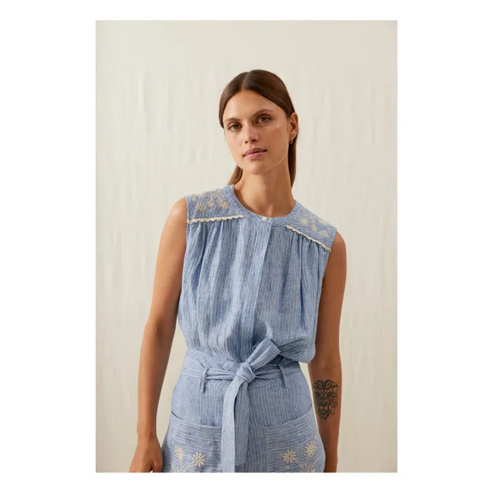 Louise Misha Blouse Duna Rayures Lin - Collection Femme | Bleu