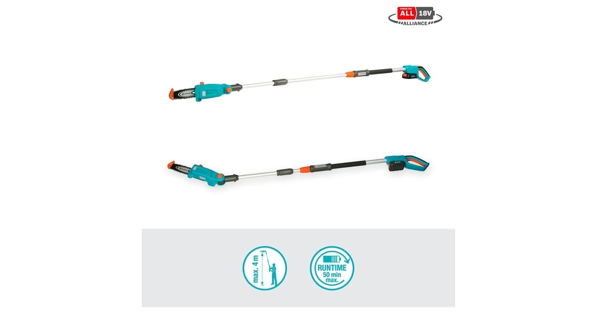 GARDENAAccu telescopische snoeizaag TCS 20/18 P4A set stoksnoeizaag  (Turquoise/grijs, 14770-20, Accu inbegrepen)