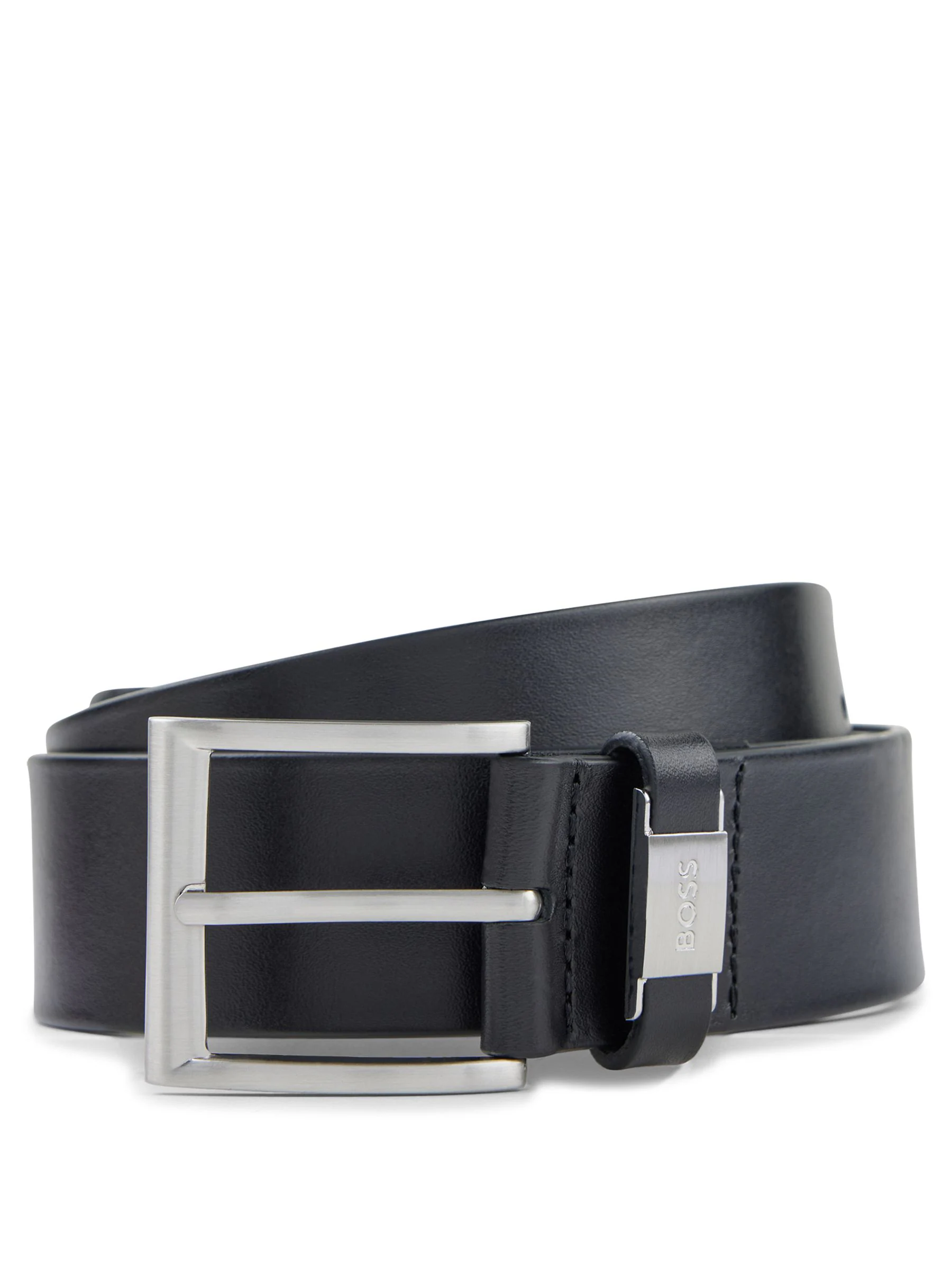 Zwart - BOSS Brushed Metal Leather Belt