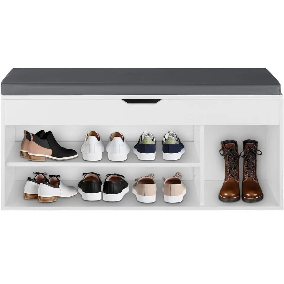 tectake Schoenenkast Natalya met zitkussen 104x30x49cm, Wit
