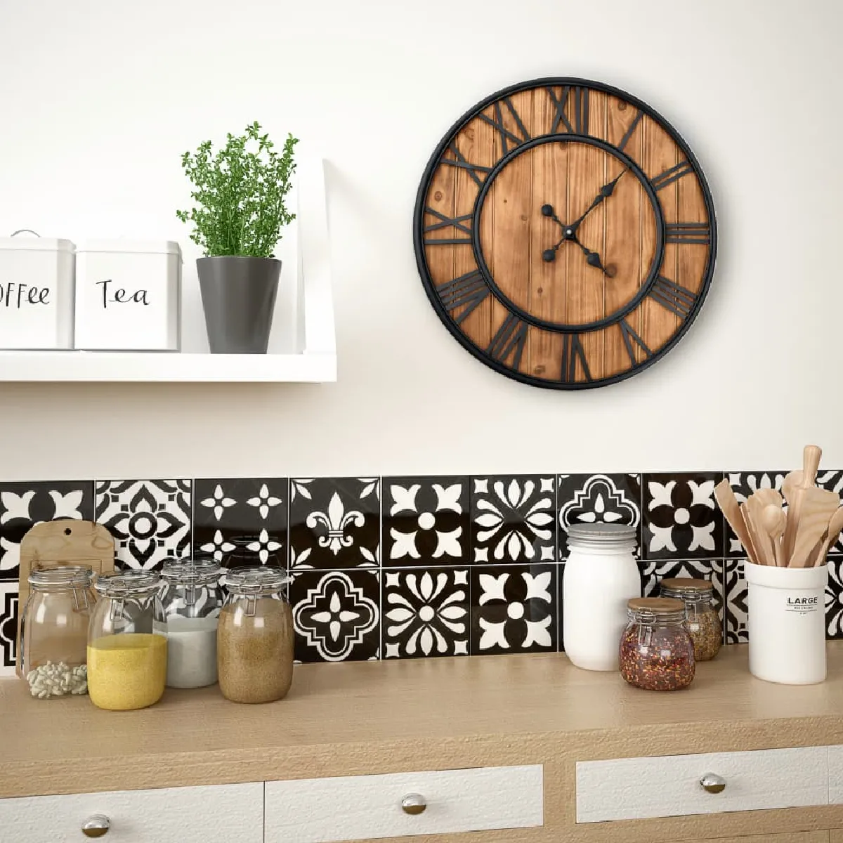 Décoshop26 Horloge Vintage Bois Métal 60 cm