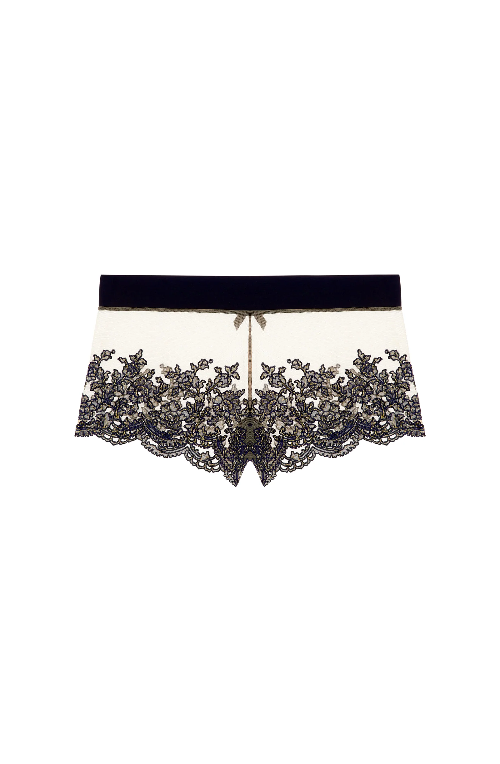 desiree Shorty en tulle transparent, broderie or et marine Marine